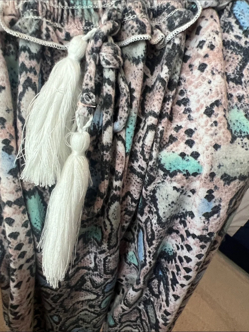 Vintage Havana Teal & Gray Snake-Print Tie-Strap Jumpsuit